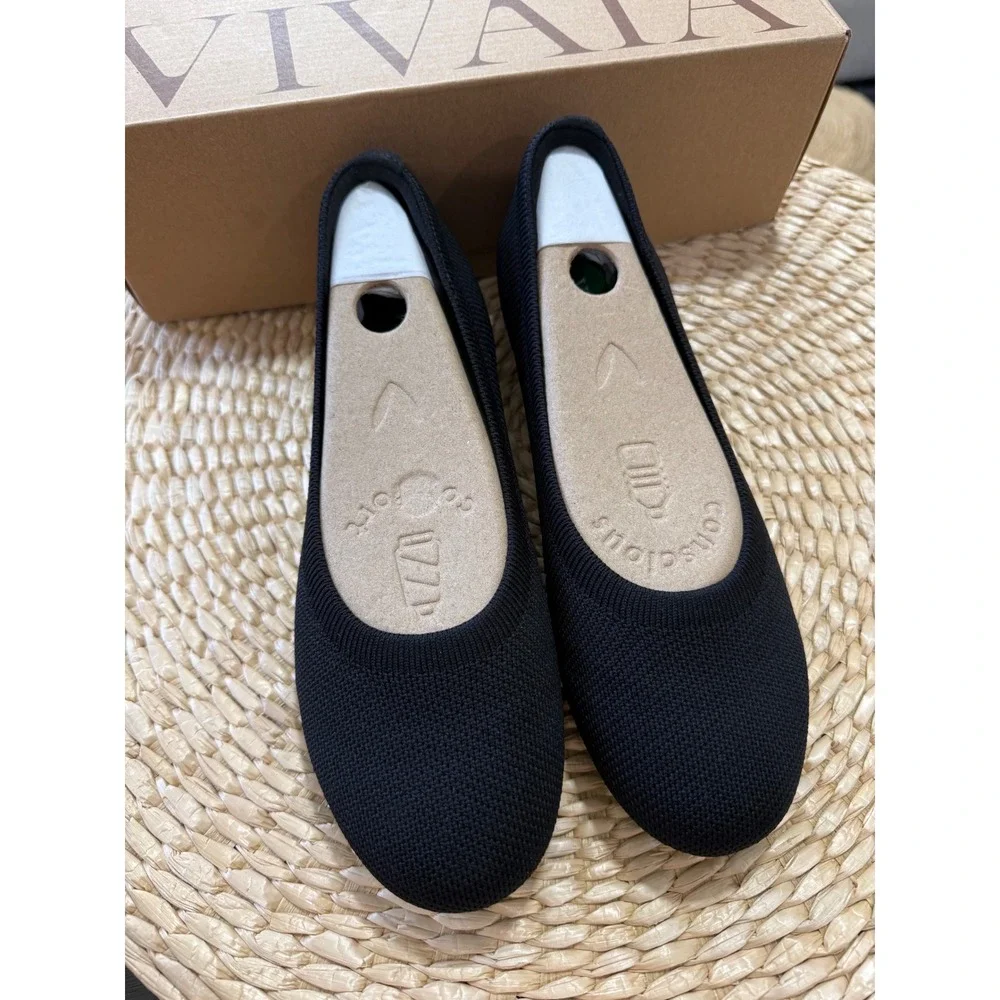 VIVAIA Claire Walker Pointed-Toe Knit‎ Flats Black Green Grass EU 38.5 / US 7.5